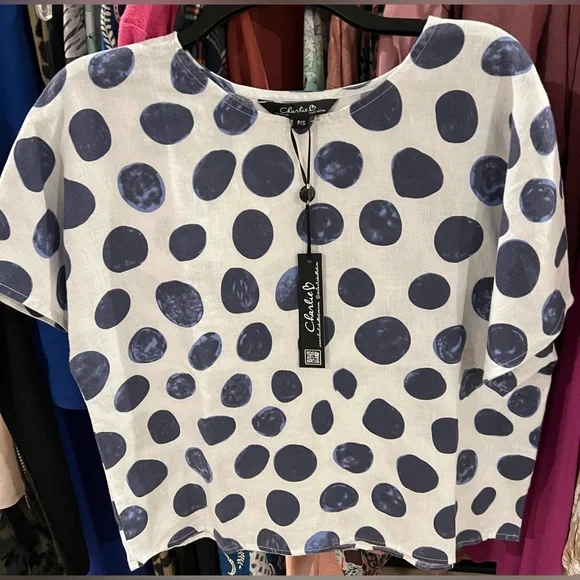 Charlie B Polka Dot Women's Top - Blue and White women’s size S New - Picture 3 of 3